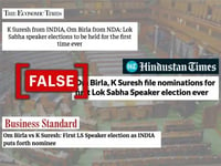 News outlets incorrectly claim 2024 Lok Sabha Speaker election a first since Independence