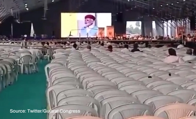 Misleading: PM Narendra Modi's election rally in Gujarat had very few attendees.