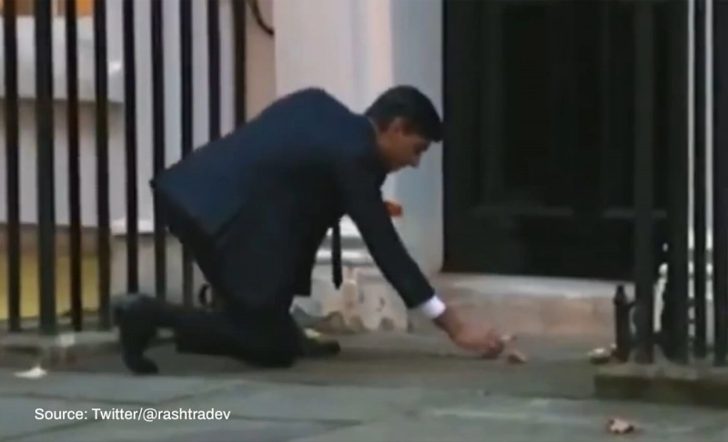 False: Rishi Sunak lit diyas at the entrance of the Prime Minister's office in London after being elected.