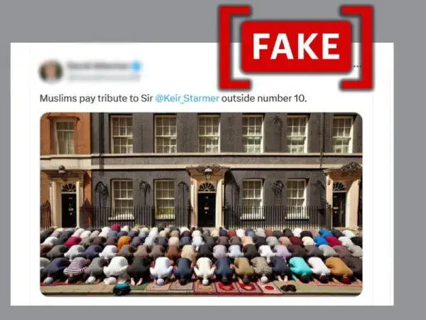 Image of 'Muslims praying in front of 10 Downing Street' is AI-generated