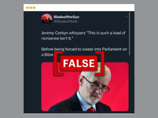 No, British MP Jeremy Corbyn was not forced to swear in using Bible