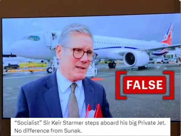 Image does not show U.K. Prime Minister Keir Starmer in front of his private jet