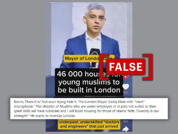 No, Sadiq Khan didn't pledge 46,000 government-funded homes exclusively for Muslims