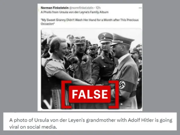 No, image does not show Ursula von der Leyen’s grandmother shaking hands with Hitler