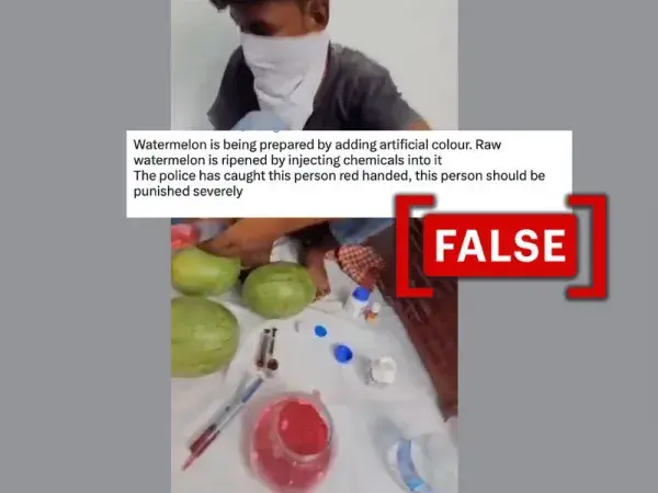 Scripted video shared to claim man 'injecting chemicals' in watermelons 'caught by police'