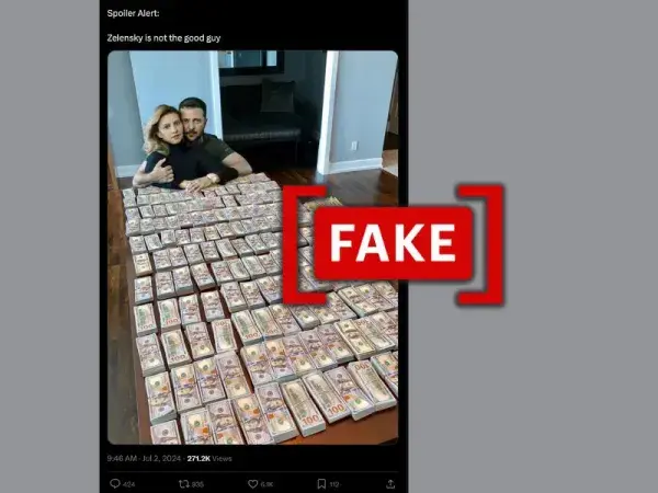 Viral image of Zelenskyy and wife posing with bundles of cash is fake