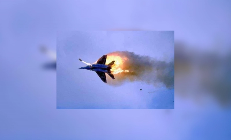 False: An image shows a Russian aircraft being shot down by Ukraine during the Russian invasion, supposedly the sixth such craft to have been destroyed.