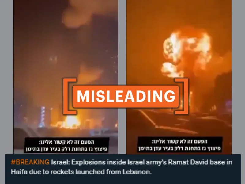 This image shows screenshots of social media posts, with captions claiming it shows Hezbollah's attack on Israel during the Israel-Lebanon conflict.