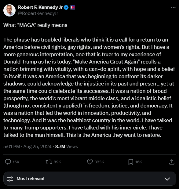 A screenshot of Robert F. Kennedy Jr’s original Tweet.