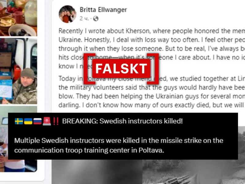 Ryska nyhetsbyråer påstår felaktigt att svenska militärinstruktörer dödades i missilattack mot Poltava