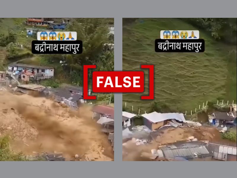 Screenshot of the video falsely claiming to show flooding in Badrinath after heavy rains, with a FALSE tag.