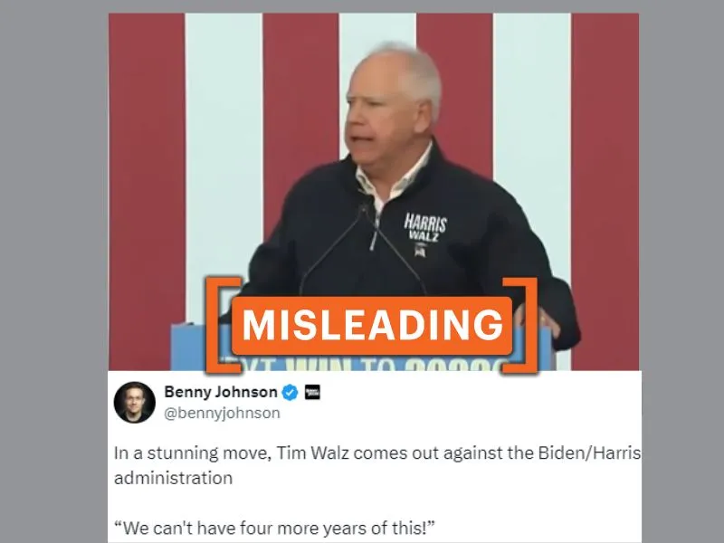 Edited video shared to claim Tim Walz spoke against Biden/Harris administration