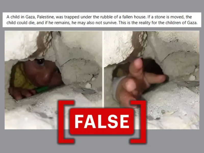 No, this video does not show a Palestinian child trapped under the rubble