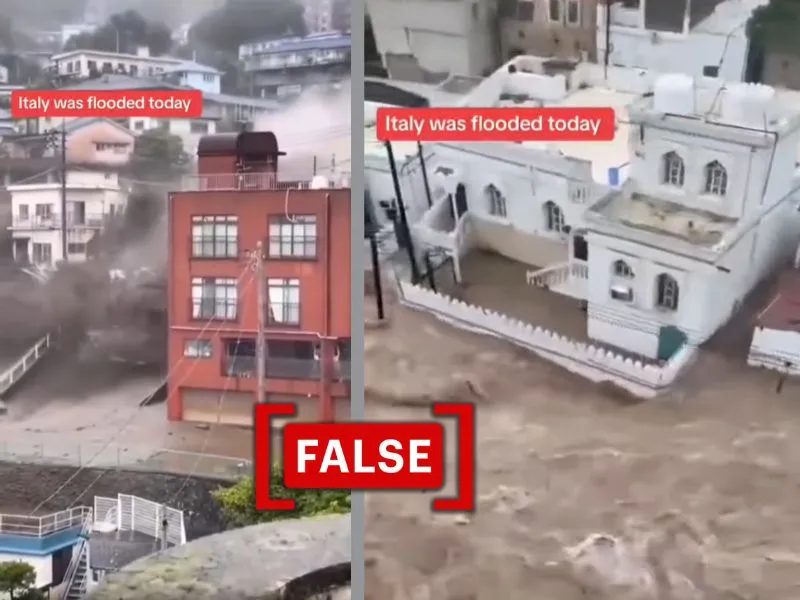 The image shows a screengrabs from the video shared online where it shows flooding in Italy.