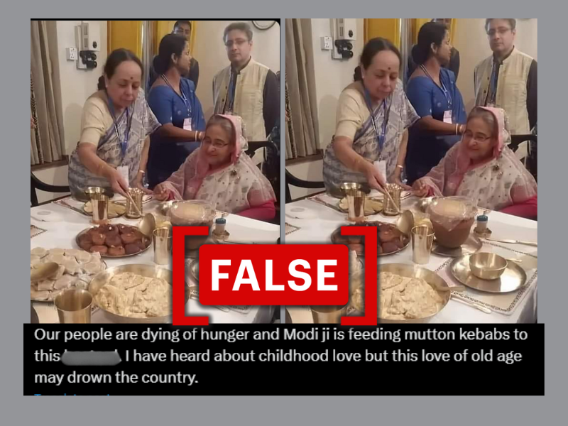 Viral posts on social media claiming to show former Bangladesh prime minister Sheikh Hasina eating in India.