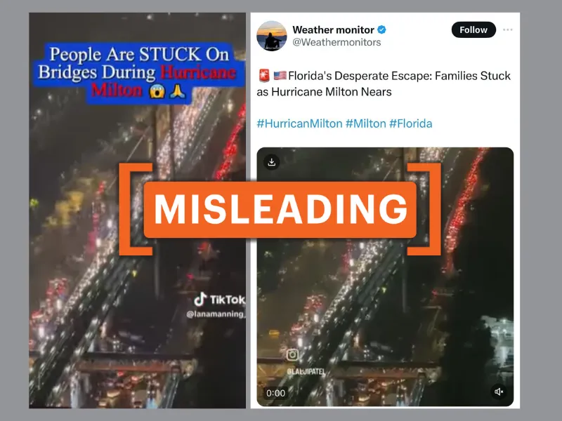 Screenshot of the viral video on social showing heavy traffic on a waterlogged road and a bridge.