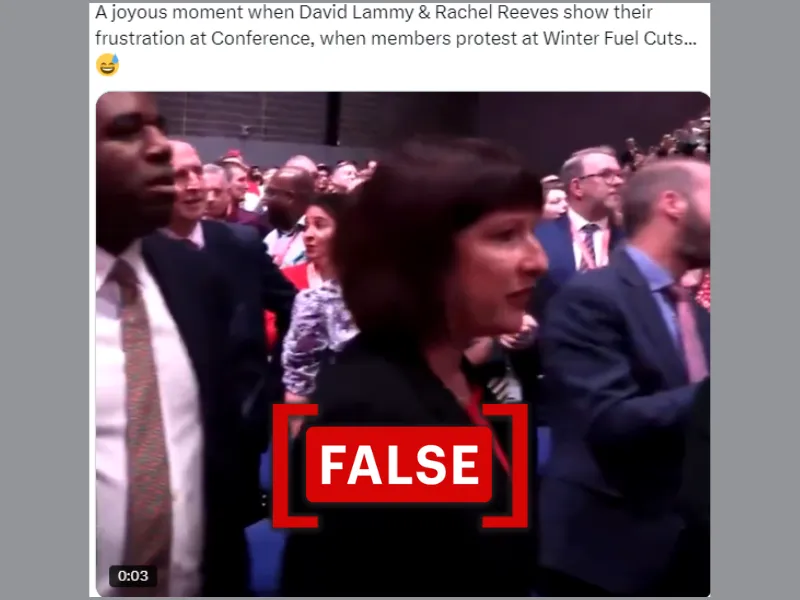 A screenshot of a video showing U.K. Chancellor Rachel Reeves and Foreign Secretary David Lammy reacting angrily.