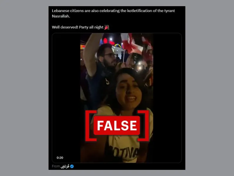 Screenshot of a social media post sharing a four-year-old video from Lebanon as people celebrating the death of former Hezbollah chief Hassan Nasrallah. (Source: X/Screenshots)