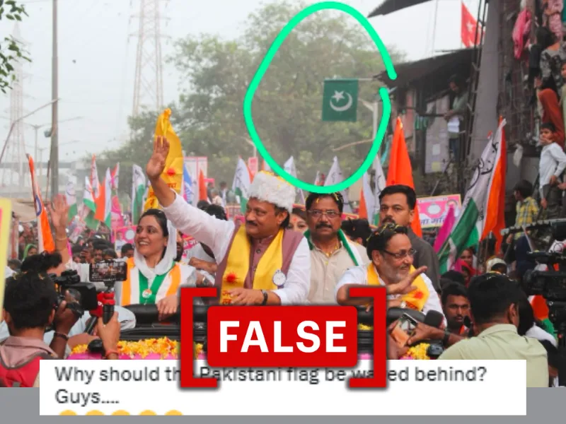 This image displays screenshots of social media claims alleging a Pakistani flag was seen at Nawab Malik's campaign roadshow in Shivaji Nagar.