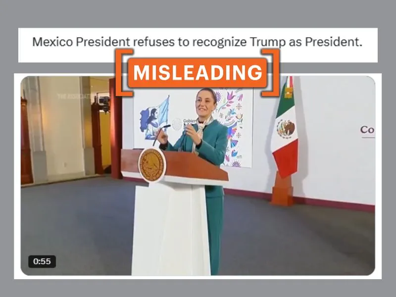 The image shows screenshots of social media posts falsely claiming that the video shows Mexican President Claudia Sheinbaum refusing to accept Trump as the President. (Source: X/Modified by Logically Facts)