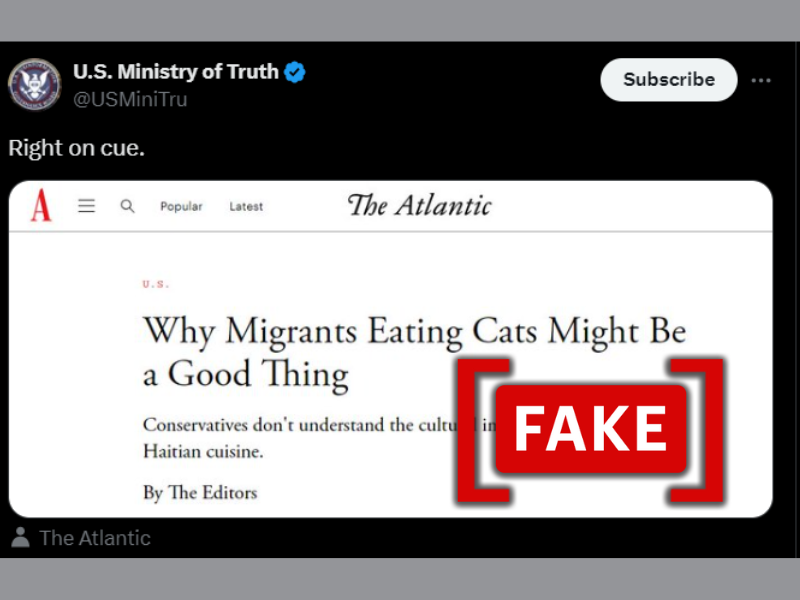 The Atlantic did not publish a headline praising migrants eating cats