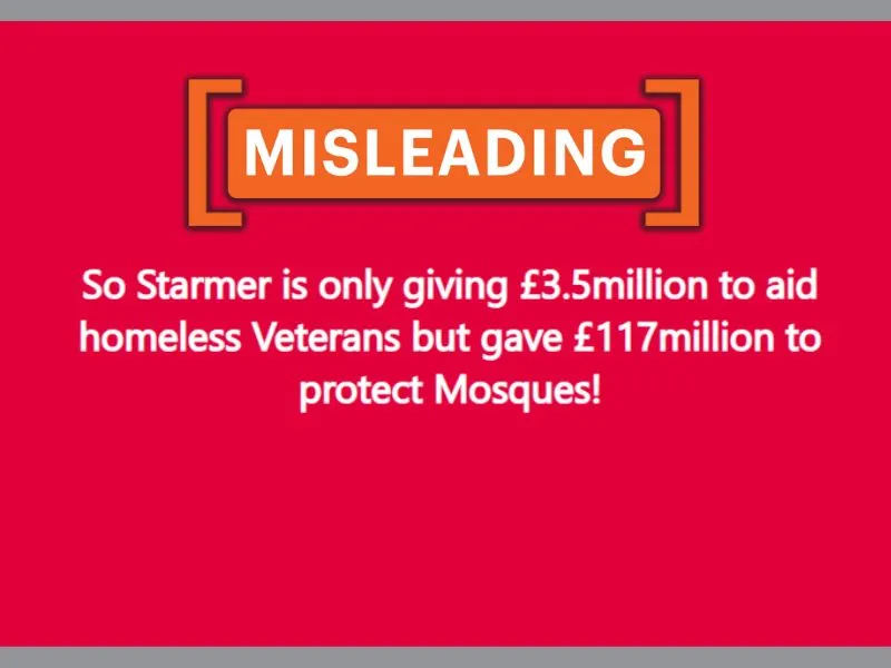 Claim of unequal funding for U.K. veterans and mosques is misleading