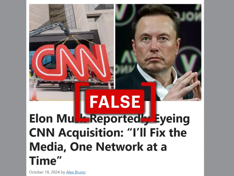 A screenshot of the original article about Musk's supposed acquisition of CNN.