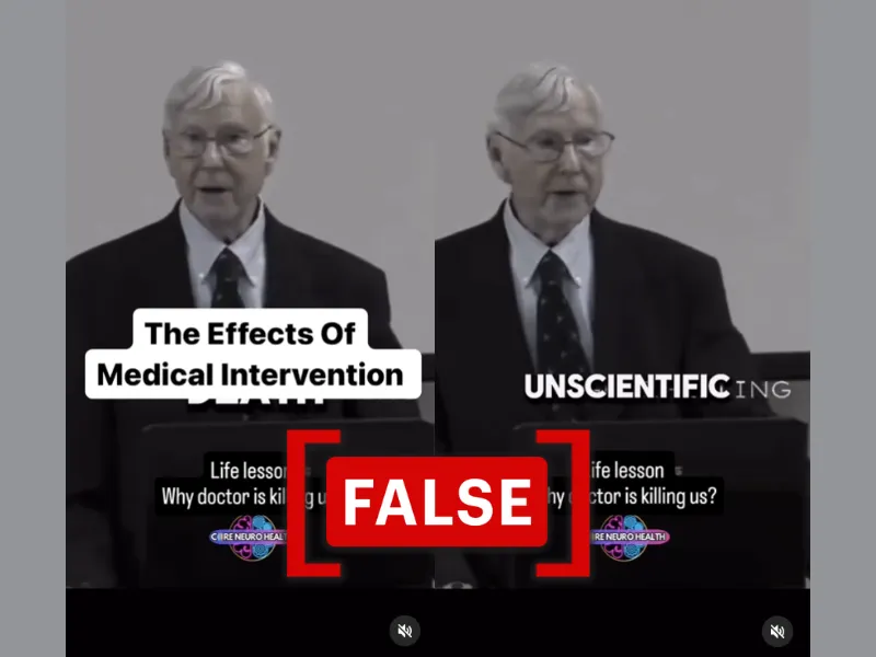 Screenshots from the video where Raymond Francis makes the false claim that medical interventions are the leading cause of deaths in the U.S.