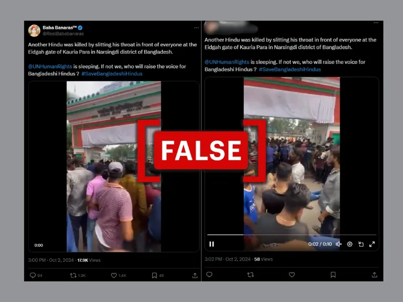 Viral posts on X claim to share a video showing the murder of a Hindu man in Narsingdi, Bangladesh, with a FALSE tag.