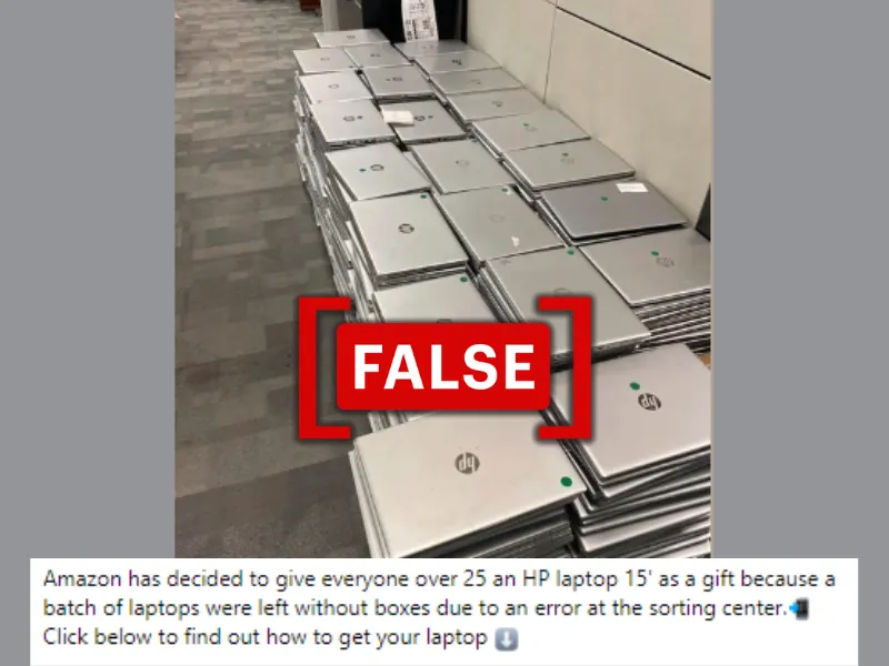 This image shows screenshot of the viral Facebook post claiming  Amazon is giving free HP laptops due to a sorting error. (Source: Facebook/Screenshot/Modified by Logically Facts)