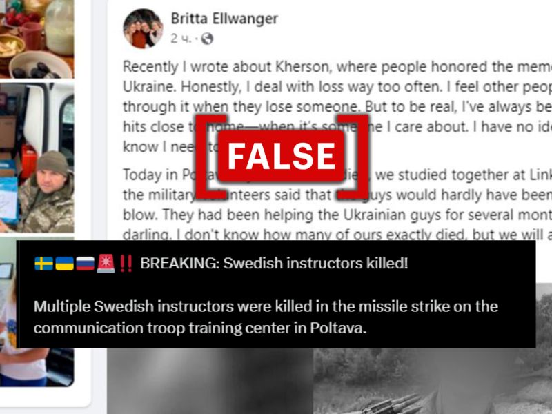 Russian news outlets falsely claim Swedish military instructors were killed in Poltava missile strike