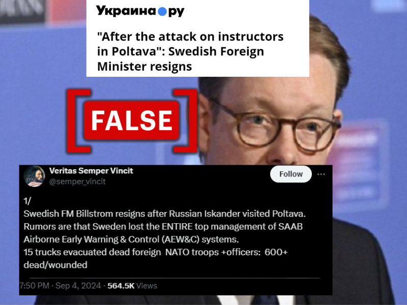 Swedish foreign minister didn’t resign over military losses after Poltava attack