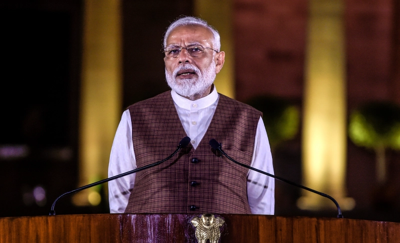 False: The New York Stock Exchange displayed a message stating "Modi wins landslide election victory in India's biggest state."