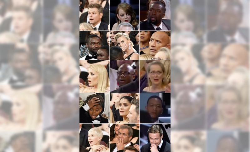 False: This image shows attendees of the 2022 Oscars reacting to Will Smith slapping Chris Rock.