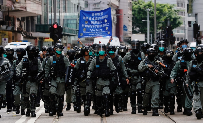 True: Indian flag used in protest in Hong Kong.