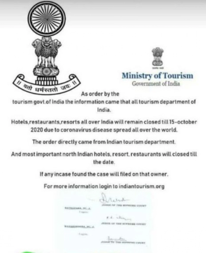 False: Hotels, restaurants and resorts all over India will remain closed until 15 October 2020 due to coronavirus pandemic.