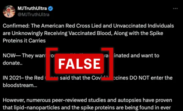 No, unvaccinated blood recipients can’t get spike proteins from vaccinated blood donors