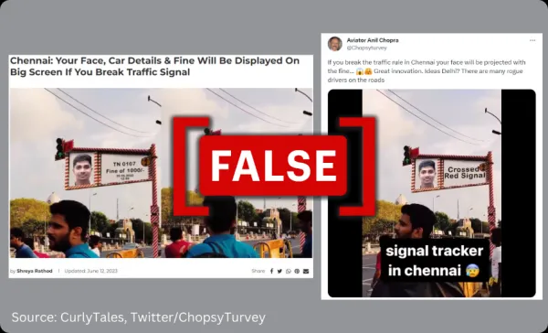 Video of signboard displaying photos of 'traffic offenders' in Chennai is digitally edited