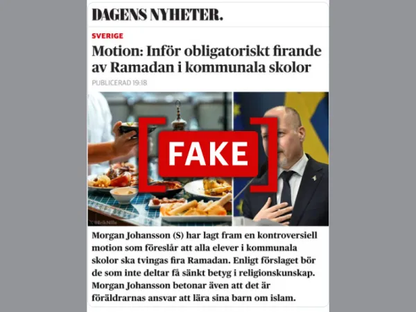 Article about mandatory Ramadan celebration in Swedish schools is fake