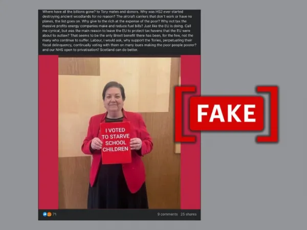 Photo of Scottish politician holding poster on ‘starving school children’ is edited