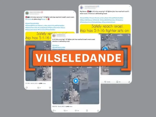 Nej, den här filmen visar inte ett amerikanskt fartyg med F-16 stridsflygplan som anländer till Israel