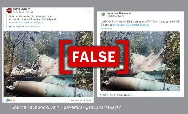 Photo does not show Indian Air Force helicopter crashed in Nigeria