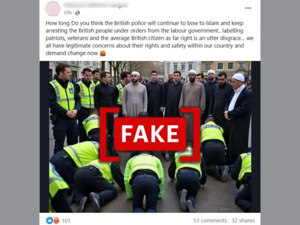 Photo of 'British police kneeling' before Muslim men is AI-generated