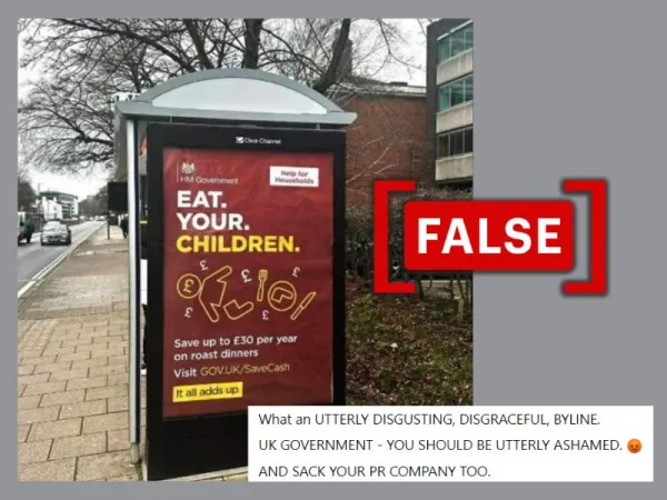 Satirical poster on bus stop in U.K. shared as real government advertisement