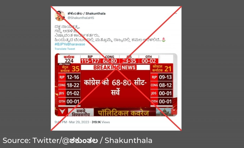 Image of ABP-CVoter pre-poll survey result digitally altered to claim BJP will win in the 2023 Karnataka elections