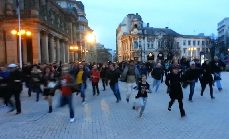 False: Still from a video shows people in Ukraine running for their lives.