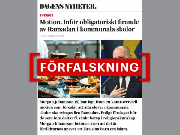 Artikel om obligatoriskt Ramadanfirande i svenska skolor är falsk