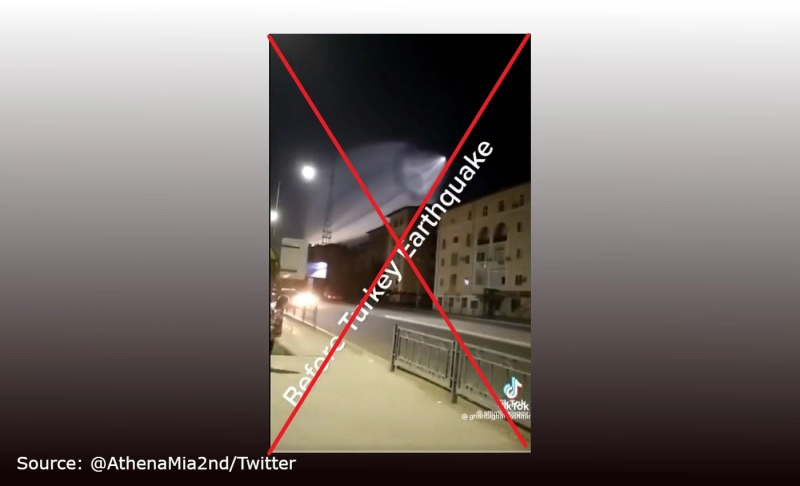 False: A light was seen in Turkish skies moments before the massive earthquake struck.