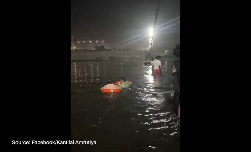 False: MLA Brijesh Merja was seen trying to rescue victims in the river after the Morbi bridge collapsed in Gujarat.