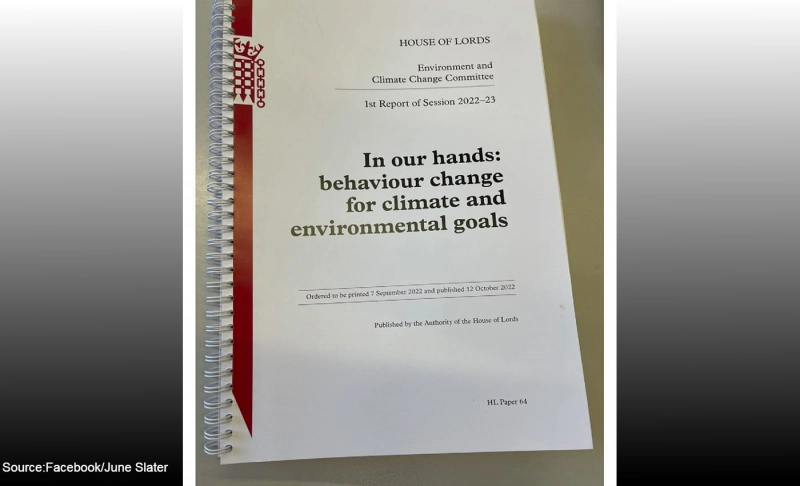 False: House of Lords report promotes lockdowns to tackle climate emergencies, calls for a ban on flying and meat consumption.